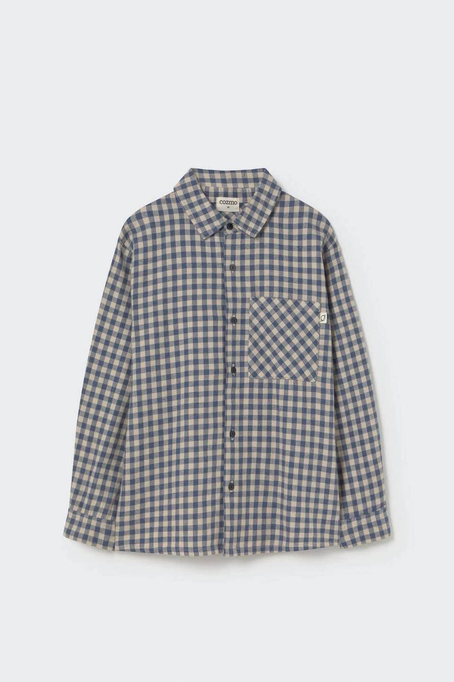 NEW MY LITTLE COZMO boys gingham flannel shirt in stone